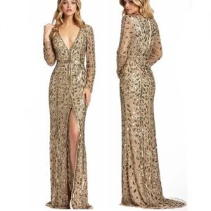 Mac Duggal Gold Sequin Maxi Dress